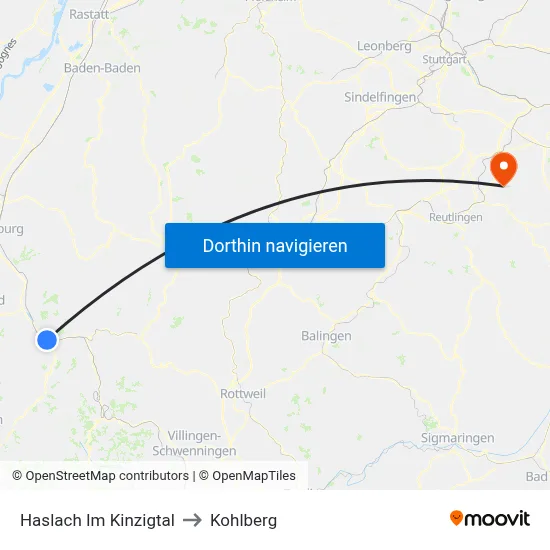 Haslach Im Kinzigtal to Kohlberg map