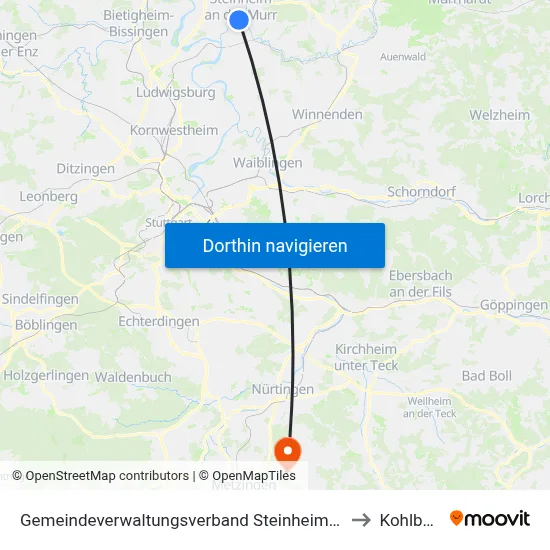Gemeindeverwaltungsverband Steinheim-Murr to Kohlberg map