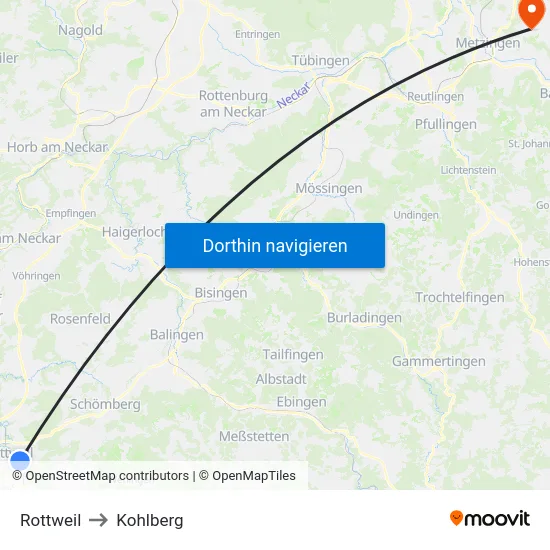 Rottweil to Kohlberg map