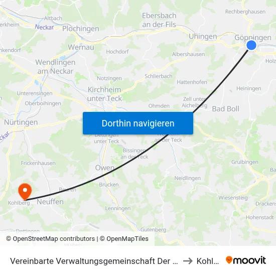 Vereinbarte Verwaltungsgemeinschaft Der Stadt Göppingen to Kohlberg map