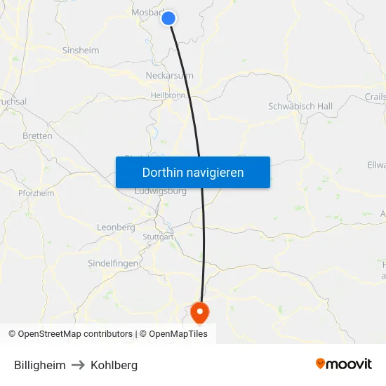 Billigheim to Kohlberg map