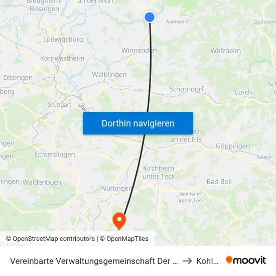 Vereinbarte Verwaltungsgemeinschaft Der Stadt Backnang to Kohlberg map