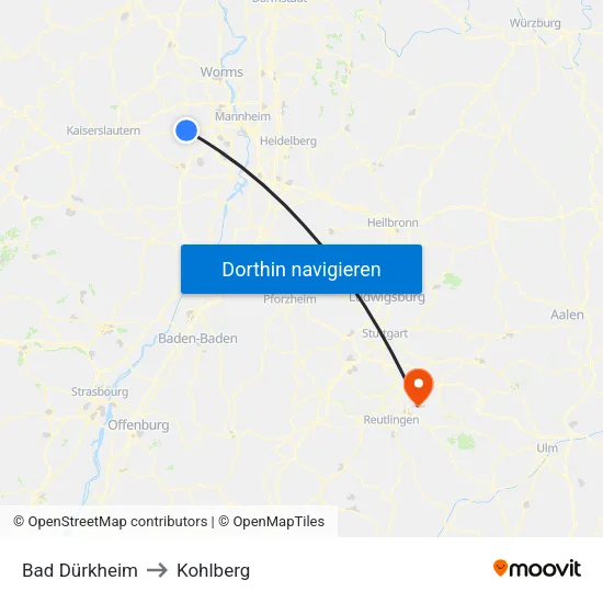 Bad Dürkheim to Kohlberg map
