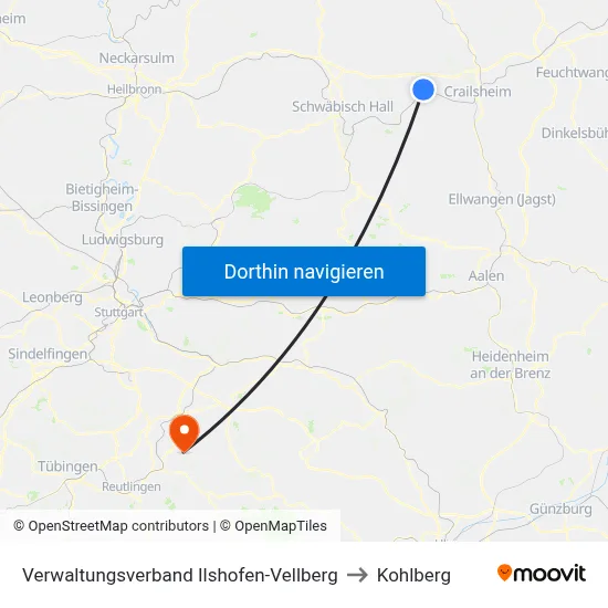 Verwaltungsverband Ilshofen-Vellberg to Kohlberg map