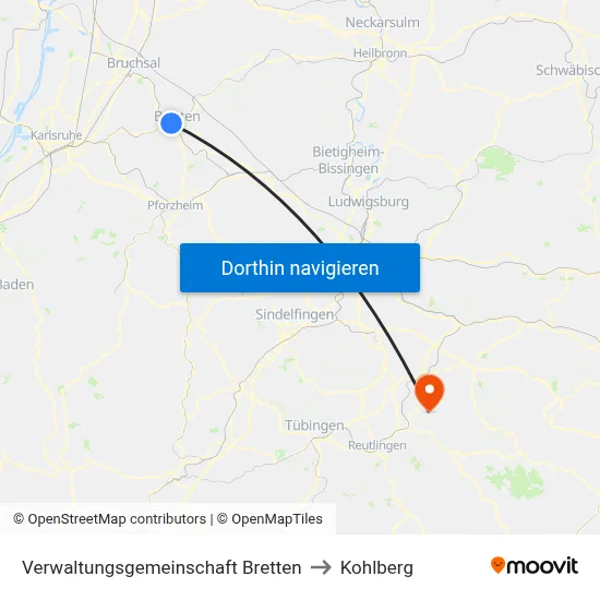 Verwaltungsgemeinschaft Bretten to Kohlberg map