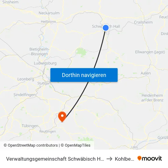 Verwaltungsgemeinschaft Schwäbisch Hall to Kohlberg map