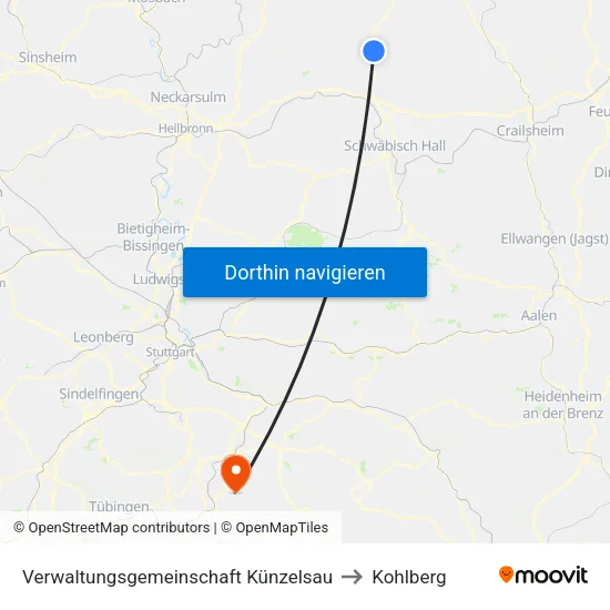 Verwaltungsgemeinschaft Künzelsau to Kohlberg map