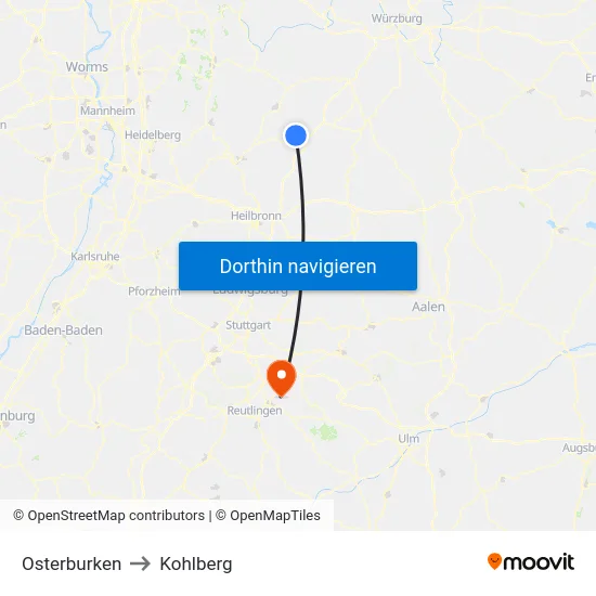 Osterburken to Kohlberg map