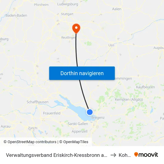 Verwaltungsverband Eriskirch-Kressbronn am Bodensee-Langenargen to Kohlberg map