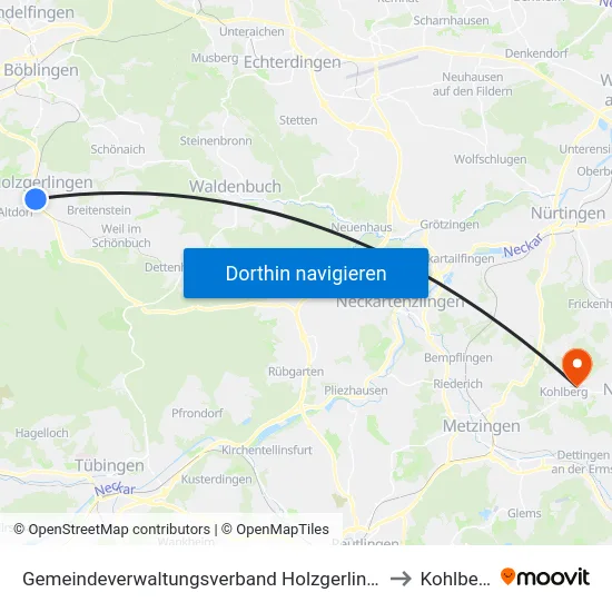 Gemeindeverwaltungsverband Holzgerlingen to Kohlberg map