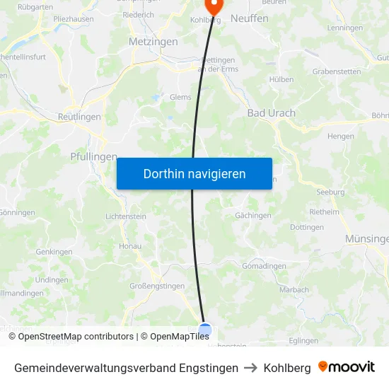 Gemeindeverwaltungsverband Engstingen to Kohlberg map