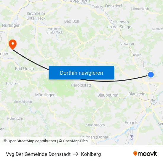 Vvg Der Gemeinde Dornstadt to Kohlberg map