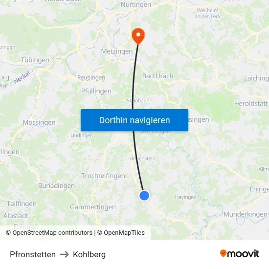 Pfronstetten to Kohlberg map