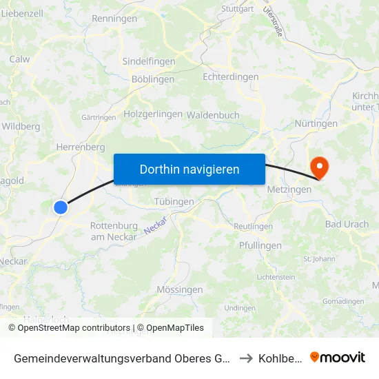 Gemeindeverwaltungsverband Oberes Gäu to Kohlberg map