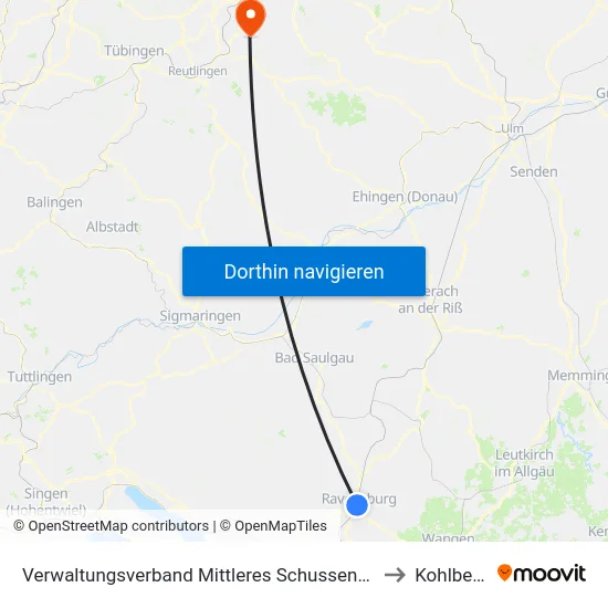 Verwaltungsverband Mittleres Schussental to Kohlberg map