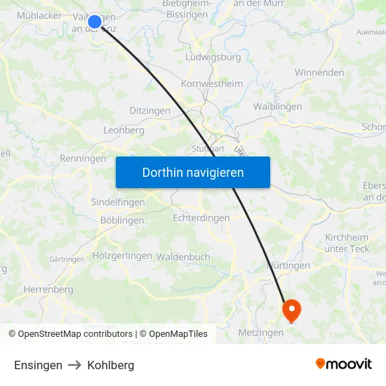 Ensingen to Kohlberg map