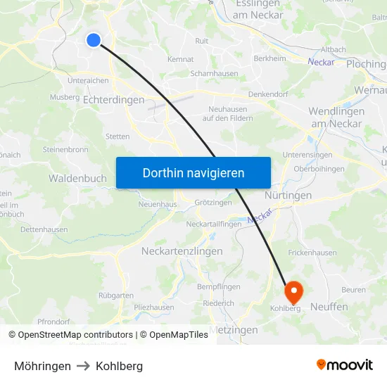 Möhringen to Kohlberg map