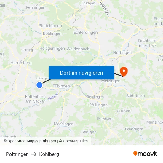 Poltringen to Kohlberg map