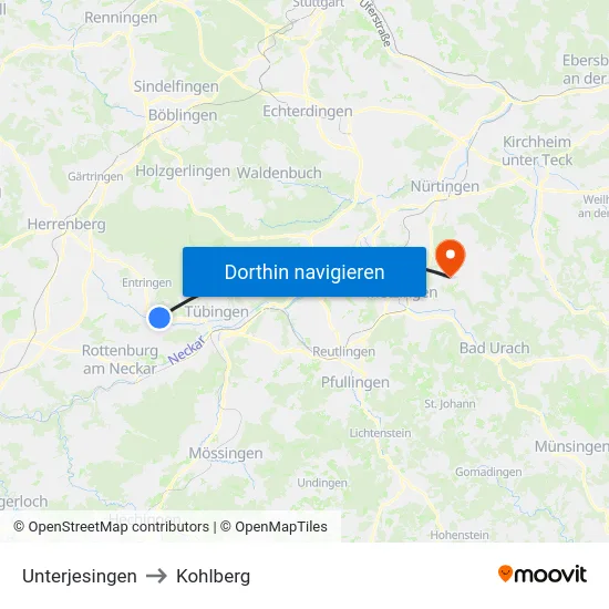 Unterjesingen to Kohlberg map