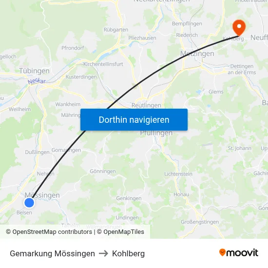 Gemarkung Mössingen to Kohlberg map