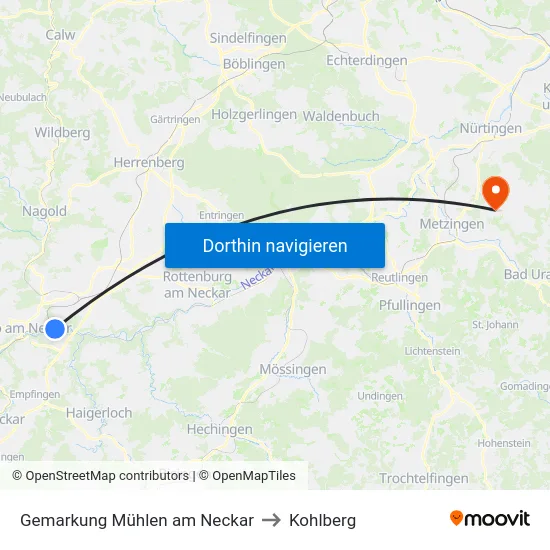 Gemarkung Mühlen am Neckar to Kohlberg map