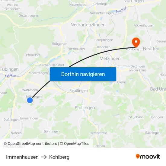 Immenhausen to Kohlberg map