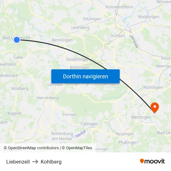 Liebenzell to Kohlberg map