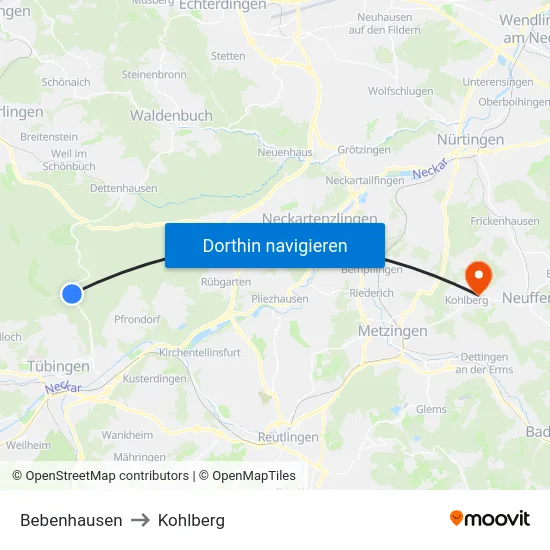 Bebenhausen to Kohlberg map