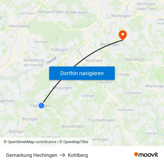 Gemarkung Hechingen to Kohlberg map