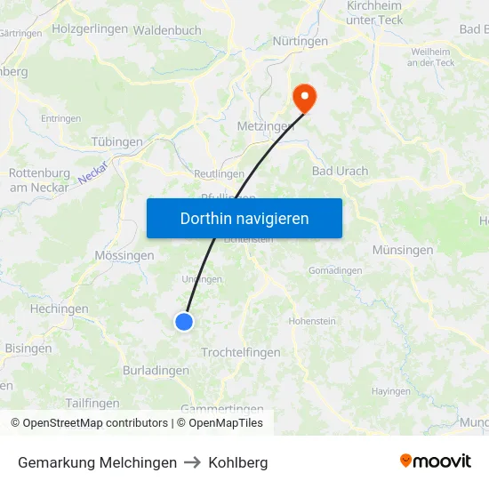 Gemarkung Melchingen to Kohlberg map