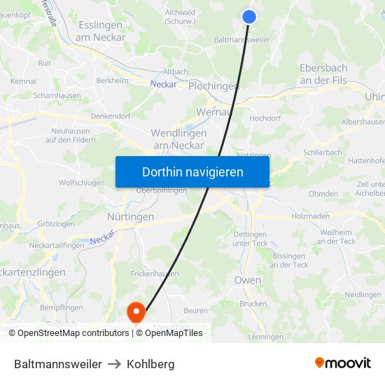 Baltmannsweiler to Kohlberg map