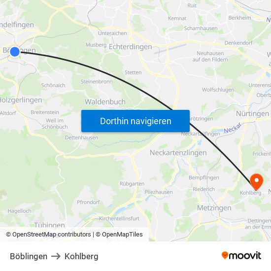 Böblingen to Kohlberg map