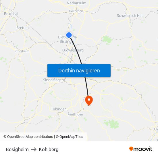 Besigheim to Kohlberg map