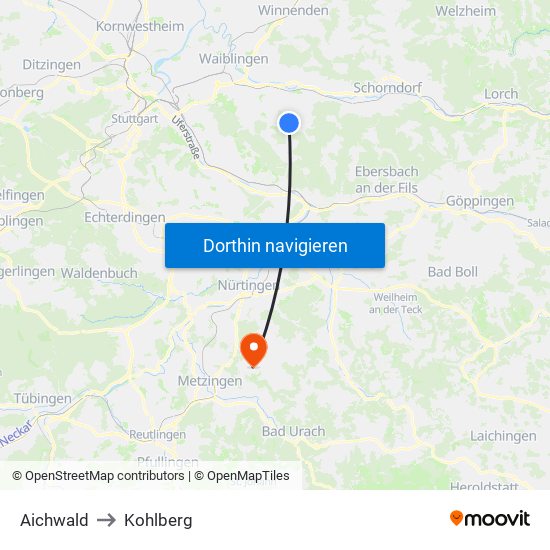 Aichwald to Kohlberg map