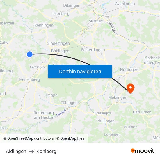 Aidlingen to Kohlberg map