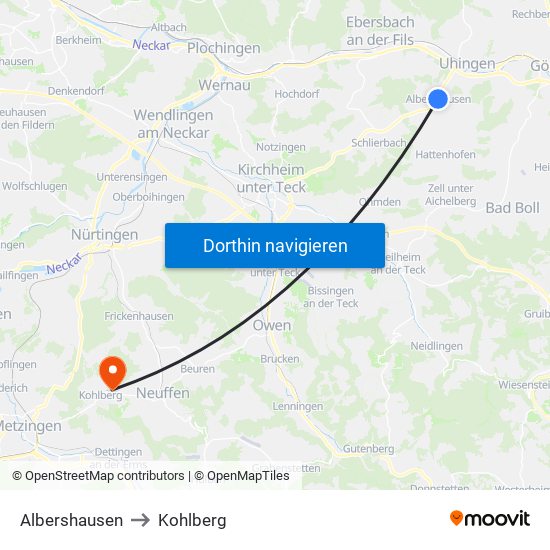 Albershausen to Kohlberg map