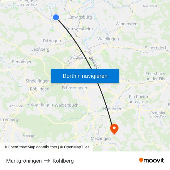 Markgröningen to Kohlberg map