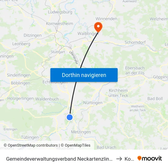 Gemeindeverwaltungsverband Neckartenzlingen to Korb map