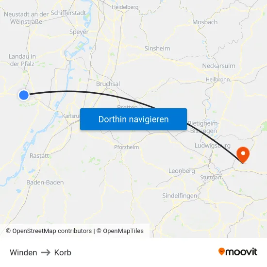 Winden to Korb map