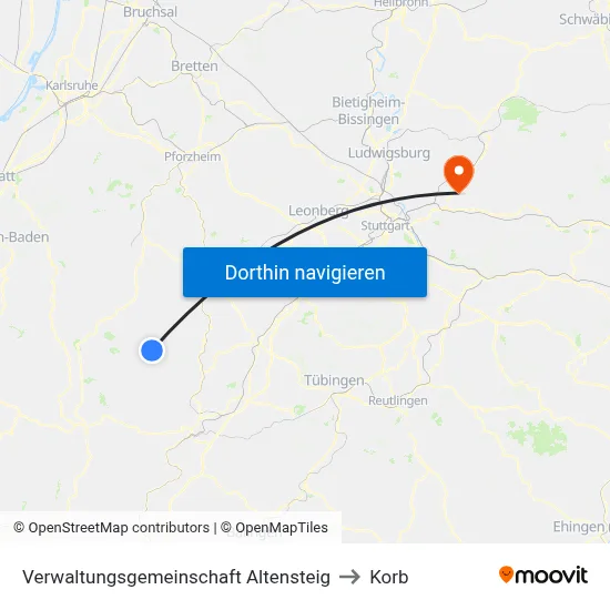 Verwaltungsgemeinschaft Altensteig to Korb map