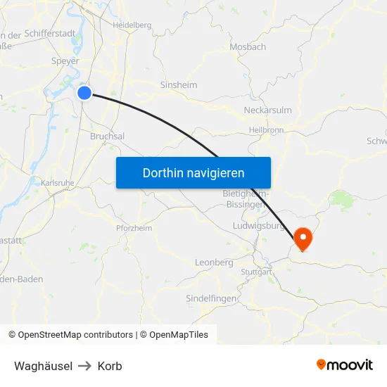 Waghäusel to Korb map
