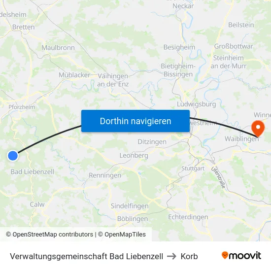 Verwaltungsgemeinschaft Bad Liebenzell to Korb map