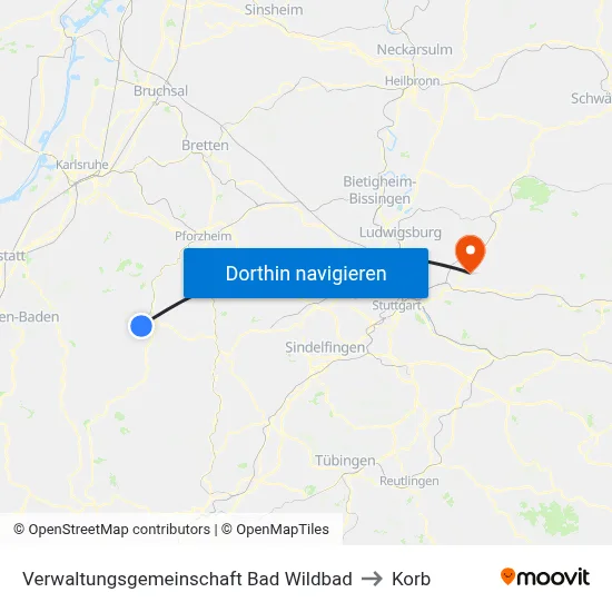 Verwaltungsgemeinschaft Bad Wildbad to Korb map