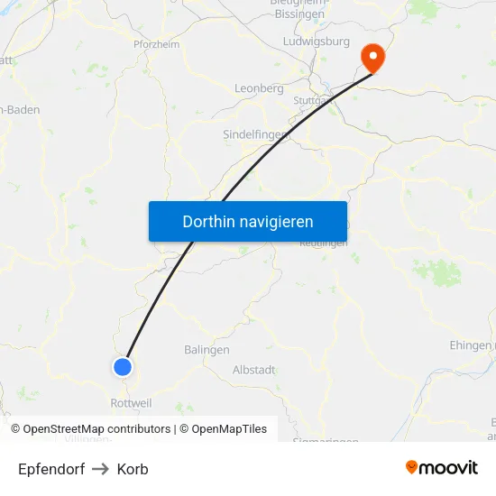Epfendorf to Korb map