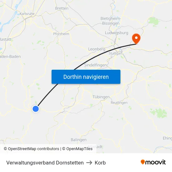 Verwaltungsverband Dornstetten to Korb map