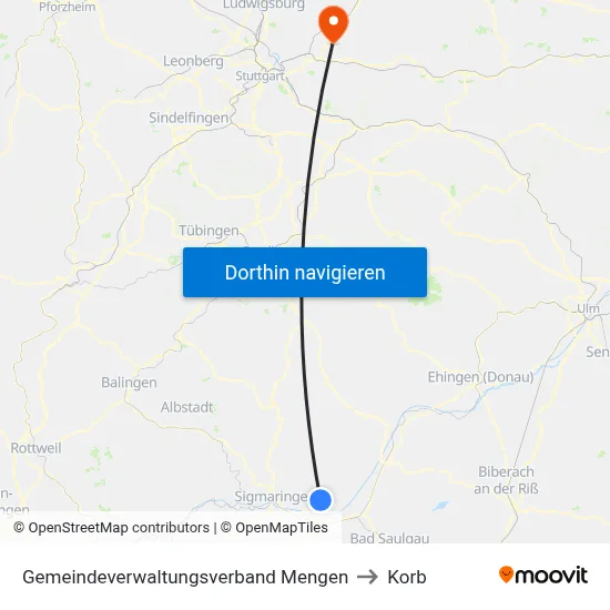 Gemeindeverwaltungsverband Mengen to Korb map