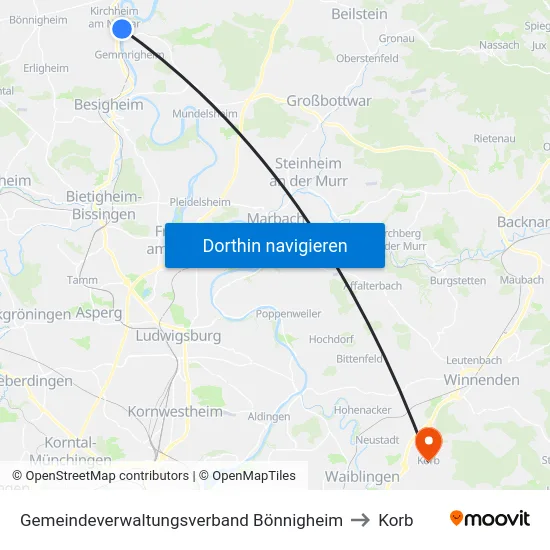 Gemeindeverwaltungsverband Bönnigheim to Korb map
