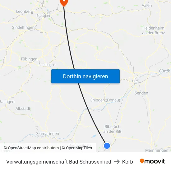 Verwaltungsgemeinschaft Bad Schussenried to Korb map