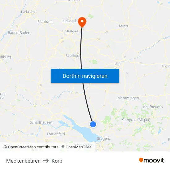 Meckenbeuren to Korb map