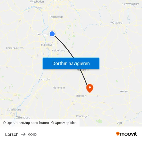 Lorsch to Korb map